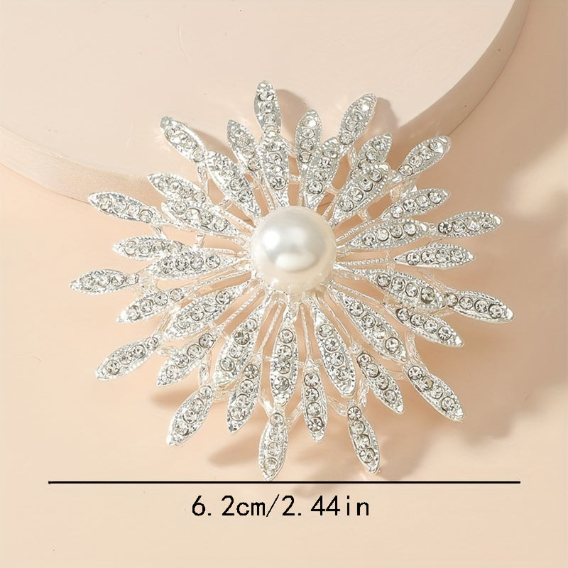 Spilla a doppio strato di lusso con perle di imitazione e strass, accessorio di moda per abbigliamento femminile, versatile per l'uso quotidiano, compatibile con tutte le stagioni.