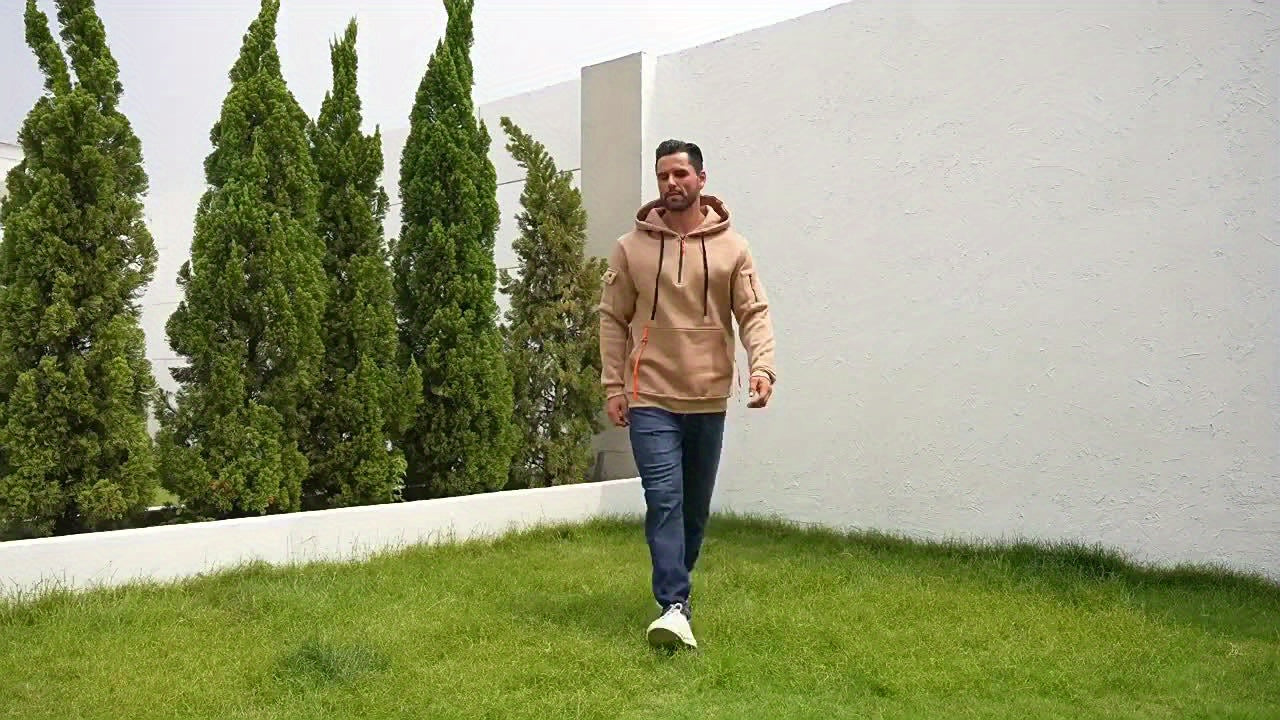 Maglione Sportivo Casual Uomo con Cappuccio - 100% Poliestere, Polsini e Orlo a Costine, Calore 220gsm, Lavabile in Lavatrice, Colore Unico per Escursioni e Attività All'aperto