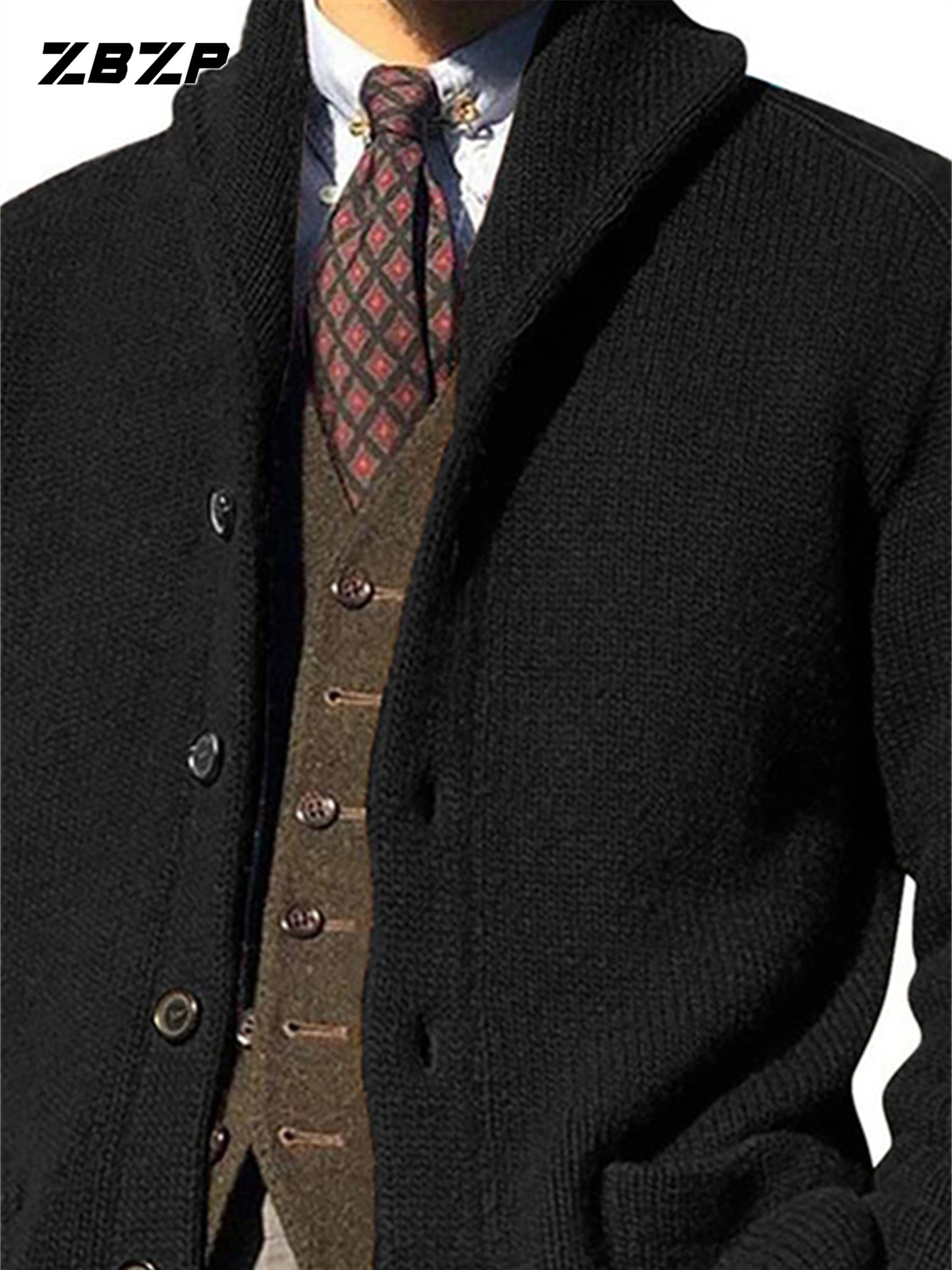 Maglione Uomo ZBZP Marrone con Bottoni - Cappotto in Maglia Pesante con Collo Alto, Modello A339 per Occasioni Formali e Casual Invernali, Comodo da Indossare Ogni Giorno, Taglio Classico Largo e Tessuto Resistente