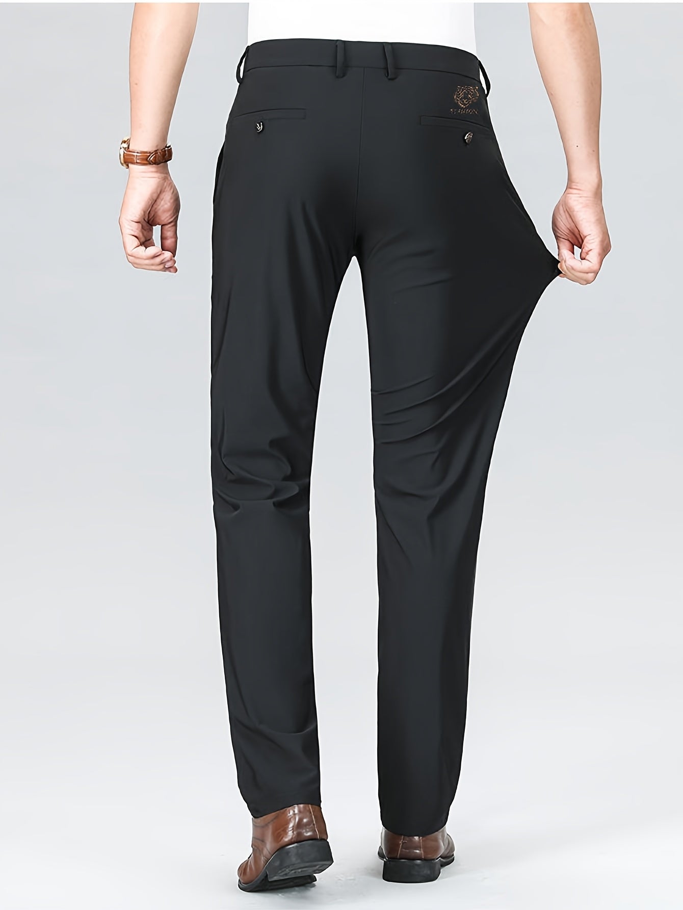 2 pezzi Pantaloni da business uomo resistenti alle rughe e senza calore per abbigliamento formale di mezza età e anziani.