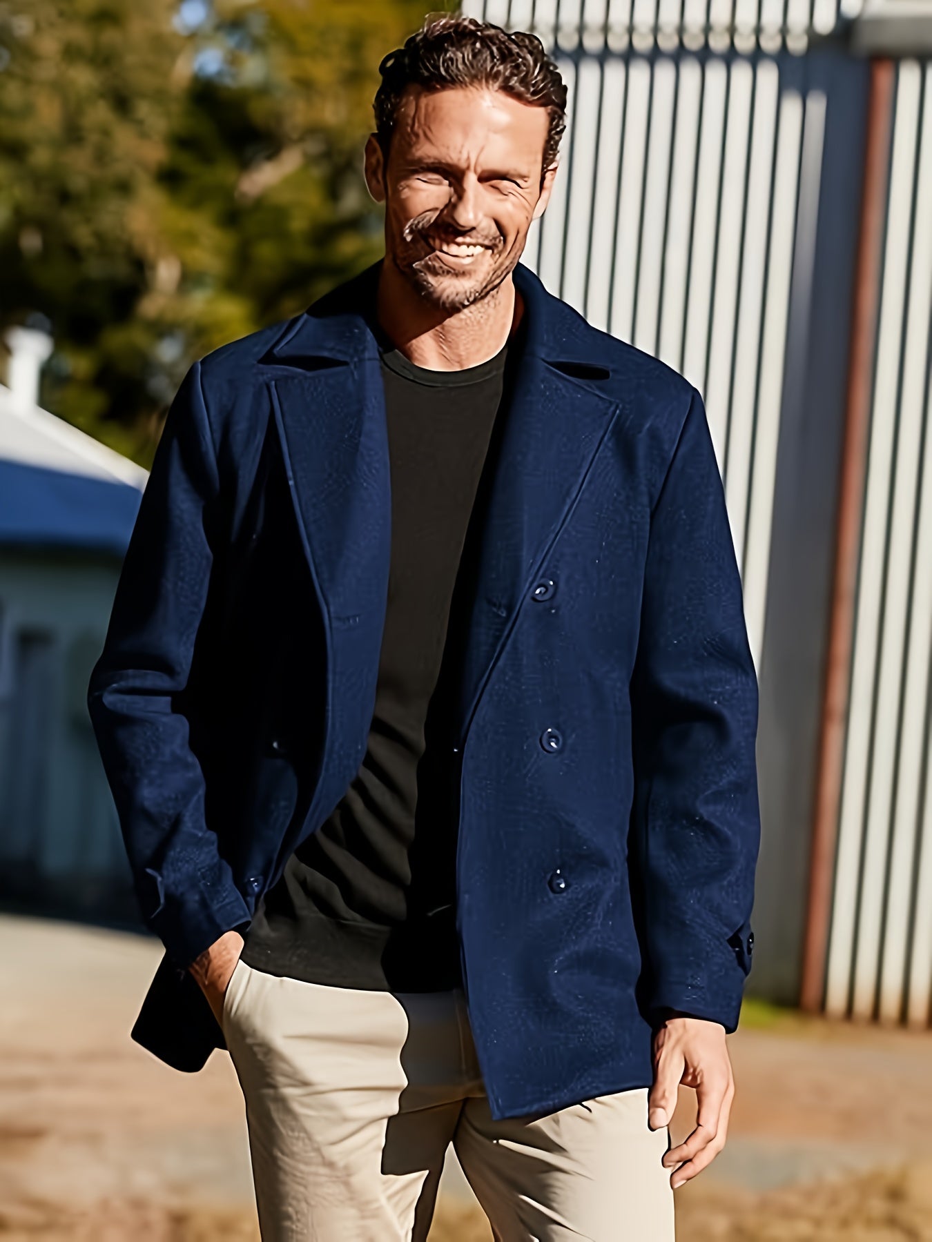 1pz Cappotto Invernale Pesante da Uomo - Giacca Doppiopetto con Colletto a Lancia, Grande Bottone sul Risvolto & Passanti in Tinta Unita (Tessuto Non Elasticizzato) - Capospalla Spesso per Taglie Grandi e Alte, Abbigliamento Casual ed Elegante (Marrone),