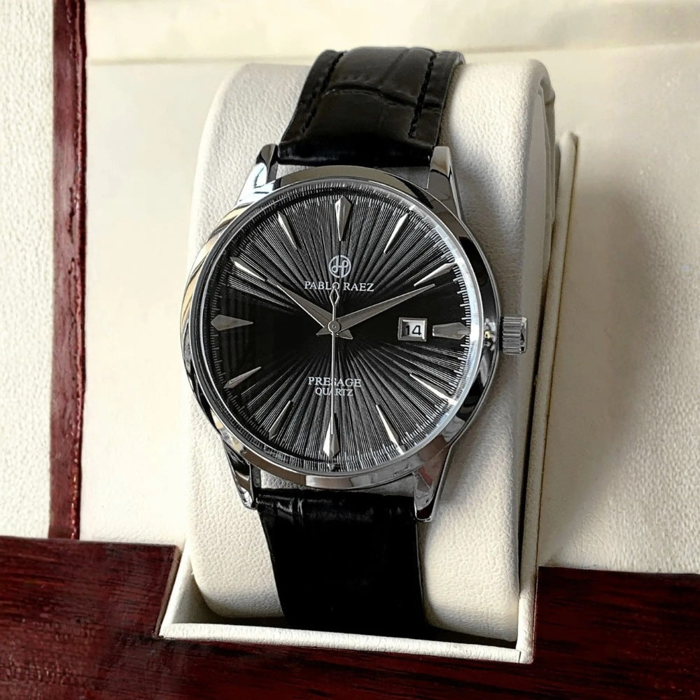 Men’s Classic Silver Leather Watch