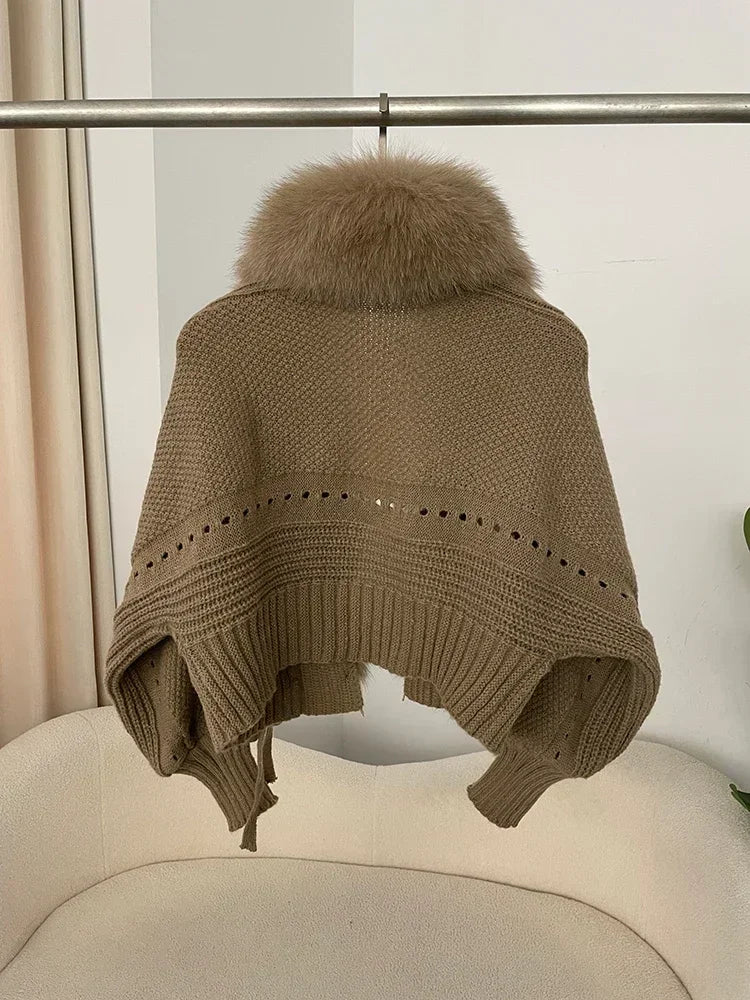 2024 Winter Nieuwe Mode Breien Vest Knoopsluiting Jas Vrouwen Casual Echte Vos Bontjas Korte Warme Gebreide Jas Met Natuurlijke Bont