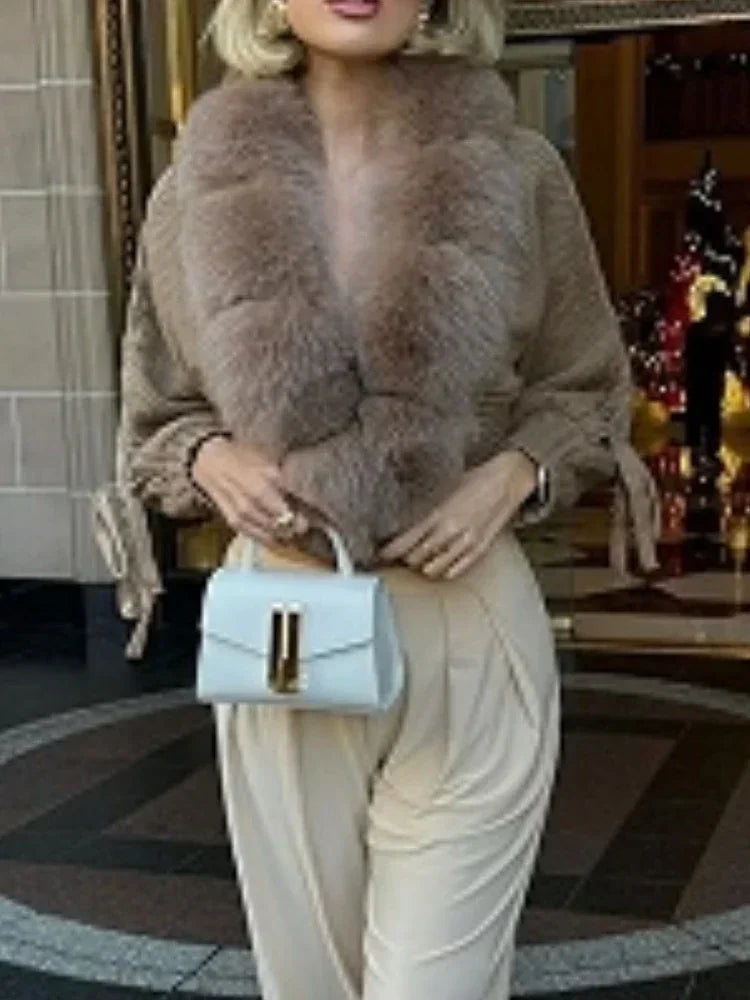 2024 Winter New Fashion Knitting Cardigan Placket Coat Women Casual Real Fox Fur Coat Short Warm Knitted Jacket with Natural Fur