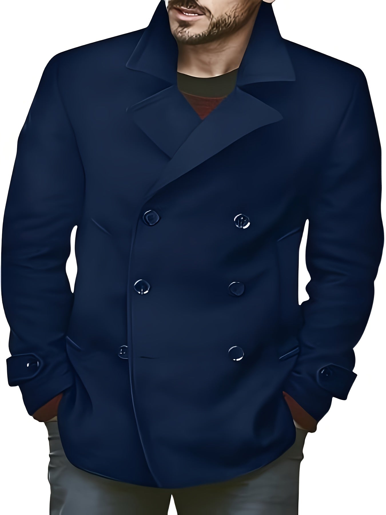 1pz Cappotto Invernale Pesante da Uomo - Giacca Doppiopetto con Colletto a Lancia, Grande Bottone sul Risvolto & Passanti in Tinta Unita (Tessuto Non Elasticizzato) - Capospalla Spesso per Taglie Grandi e Alte, Abbigliamento Casual ed Elegante (Marrone),