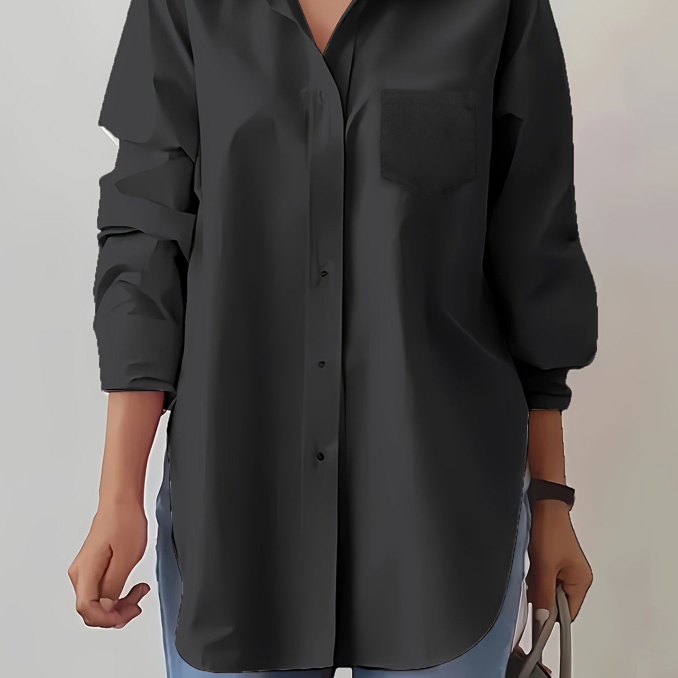Women'S Elegant Solid Color Button-Up Shirt with Long Sleeves - Red, Casual Style, Perfect for Spring/Summer, Casual Attire|Elegant Buttonup|Long Sleeve Shirt