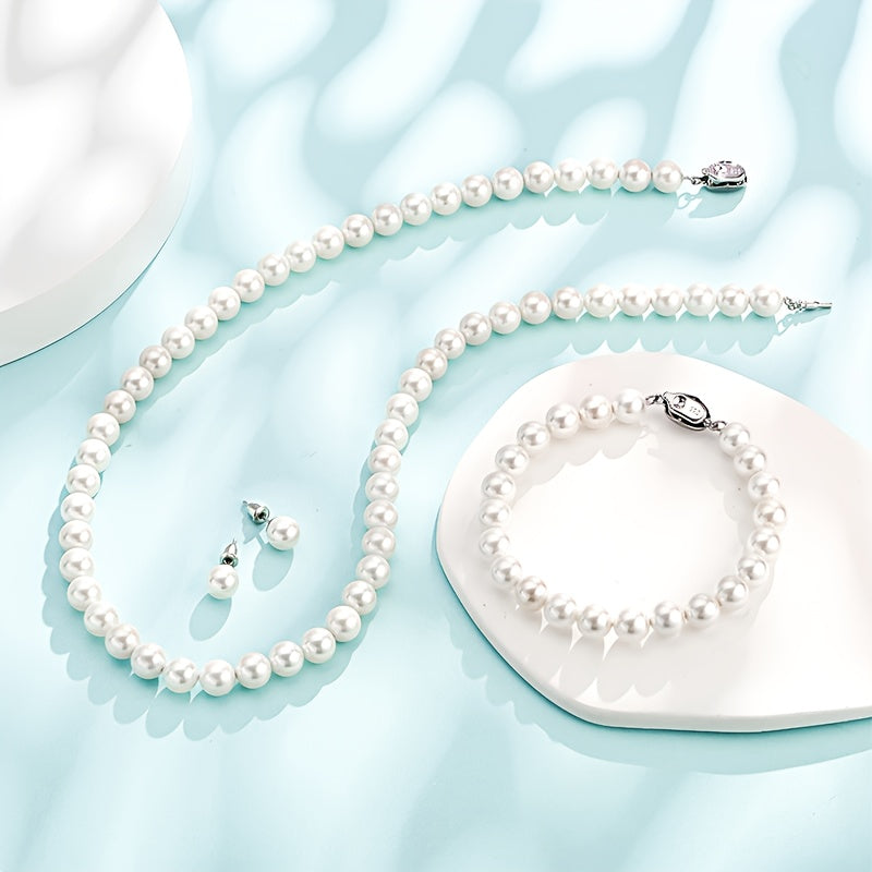 Set di gioielli da donna in argento 925, composto da perle d'acqua dolce, collana, orecchini e bracciale. Elegante e lussuoso, adatto a varie occasioni come regali, feste serali, accompagnato da una bella scatola regalo.