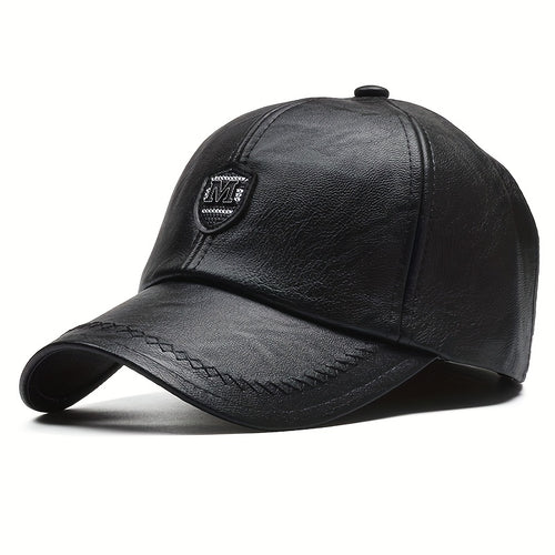 1 Cappello da baseball nero in pelle sintetica con visiera regolabile - Leggero, resistente e traspirante per attività all'aperto, viaggi, feste in spiaggia e abbigliamento casual, cappello da moda primaverile | Cappello da baseball regolabile | Equipaggi