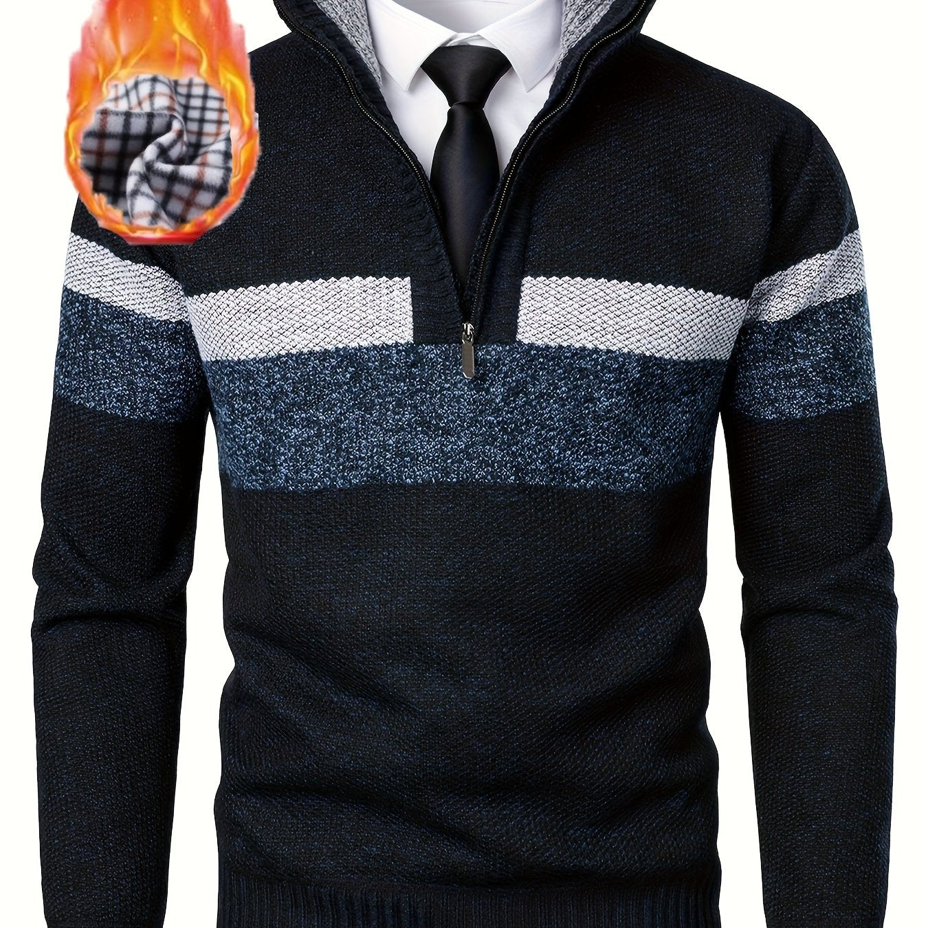 Maglione da uomo a blocchi di colore con collo alla coreana e maglia spessa