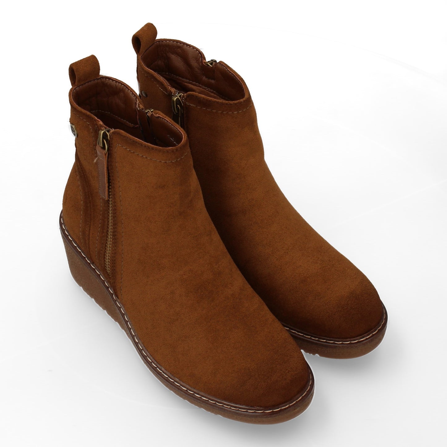 Stivaletto con Zeppa Donna, Design Comodo ed Elegante. Dettagli Cuciti con Chiusura a Cerniera e Linguetta Posteriore. Perfetto per Autunno e Inverno