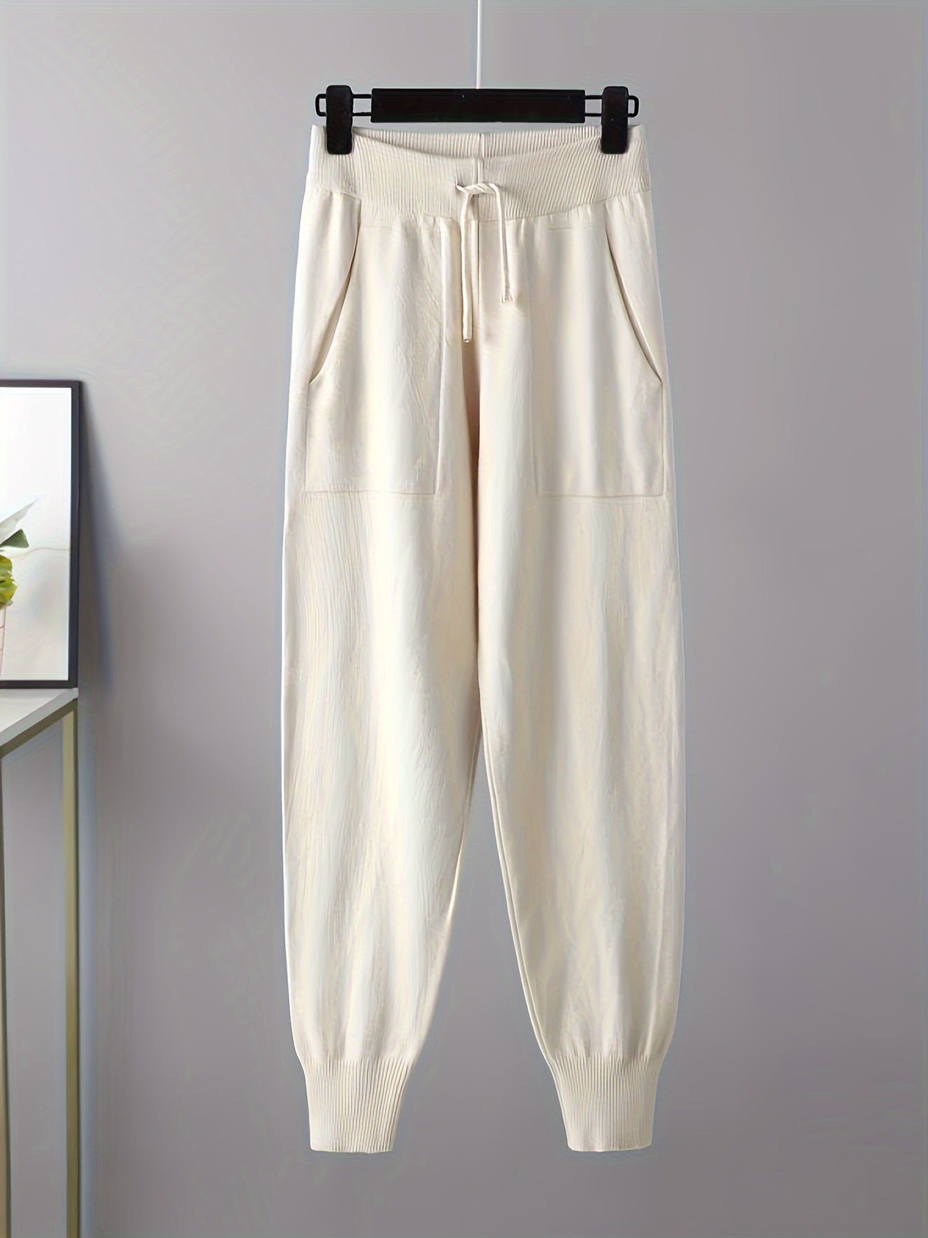 Set a due pezzi, maglione casual a maniche lunghe e pantaloni a V con scollo, senza cintura, lunghezza regolare delle maniche, pantaloni lunghi