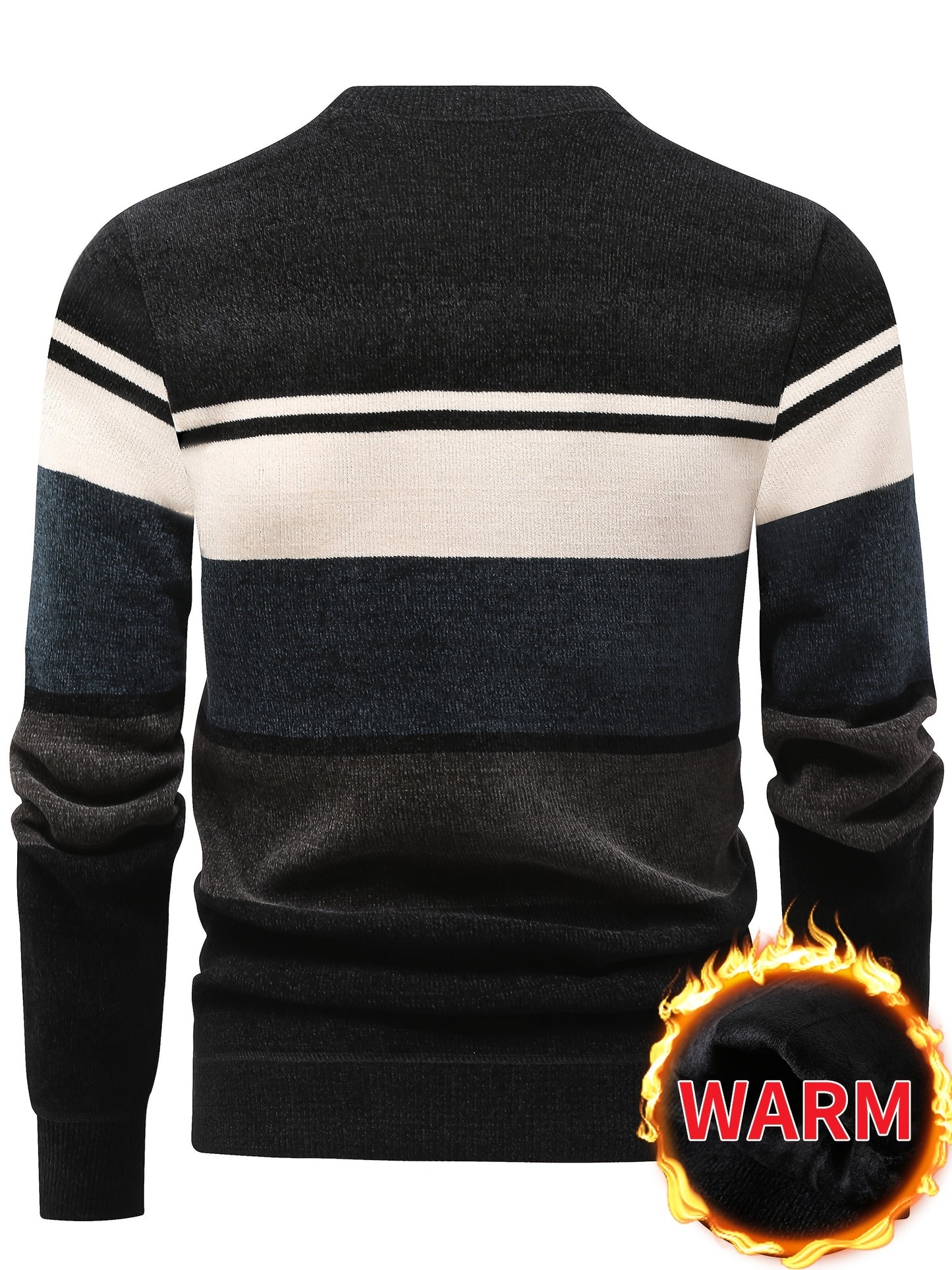 Maglione Invernale Termico Foderato in Pile Uomo Genghis - Design a Righe con Logo Lettere, Collo Tondo Maniche Lunghe, Lavabile in Lavatrice Taglio Regolare, Abbigliamento per il Freddo, Polsini e Orlo Costolati