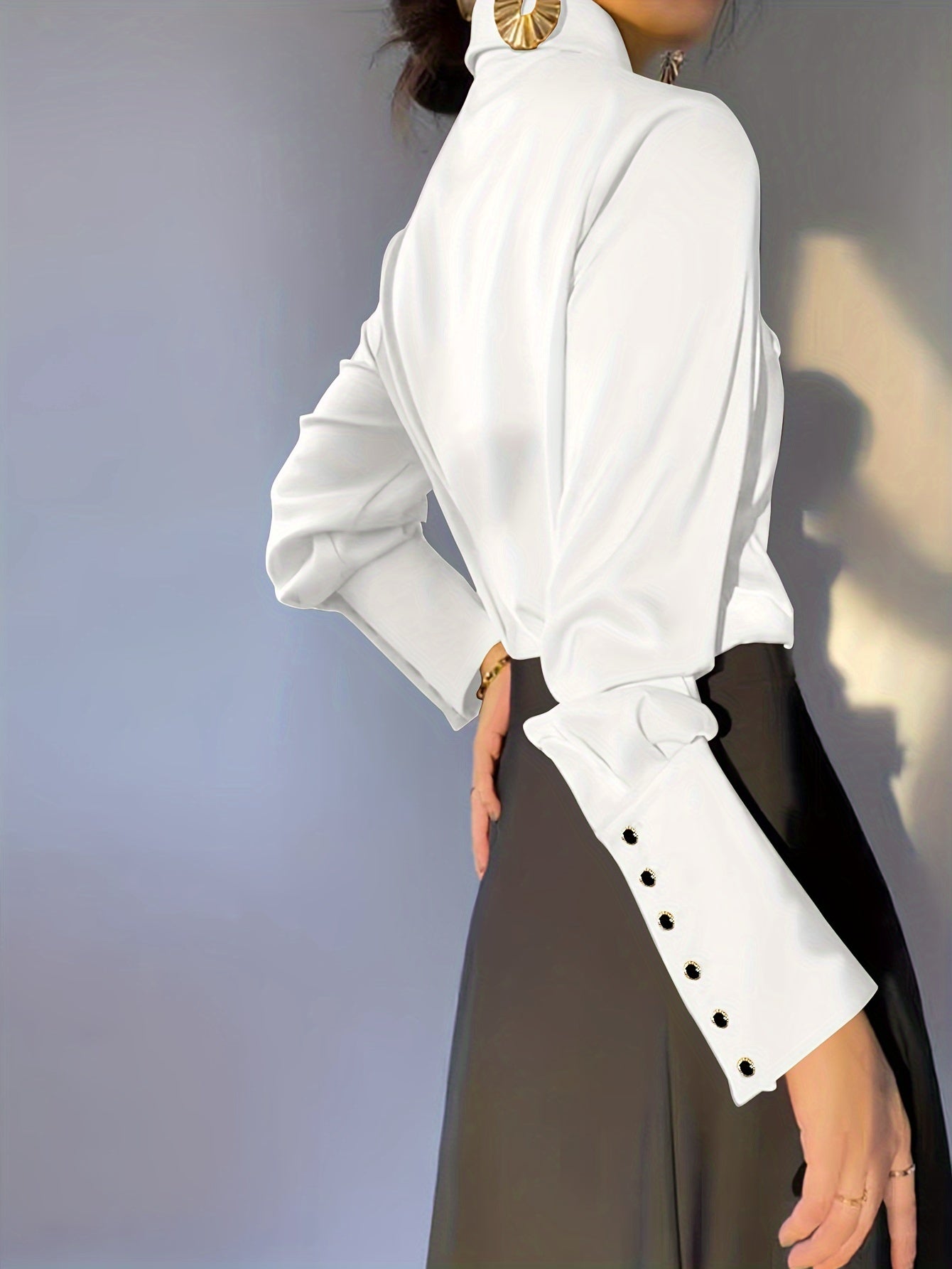 Maglia Casual Donna a Maniche Lunghe con Collo a Revers Tinta Unita