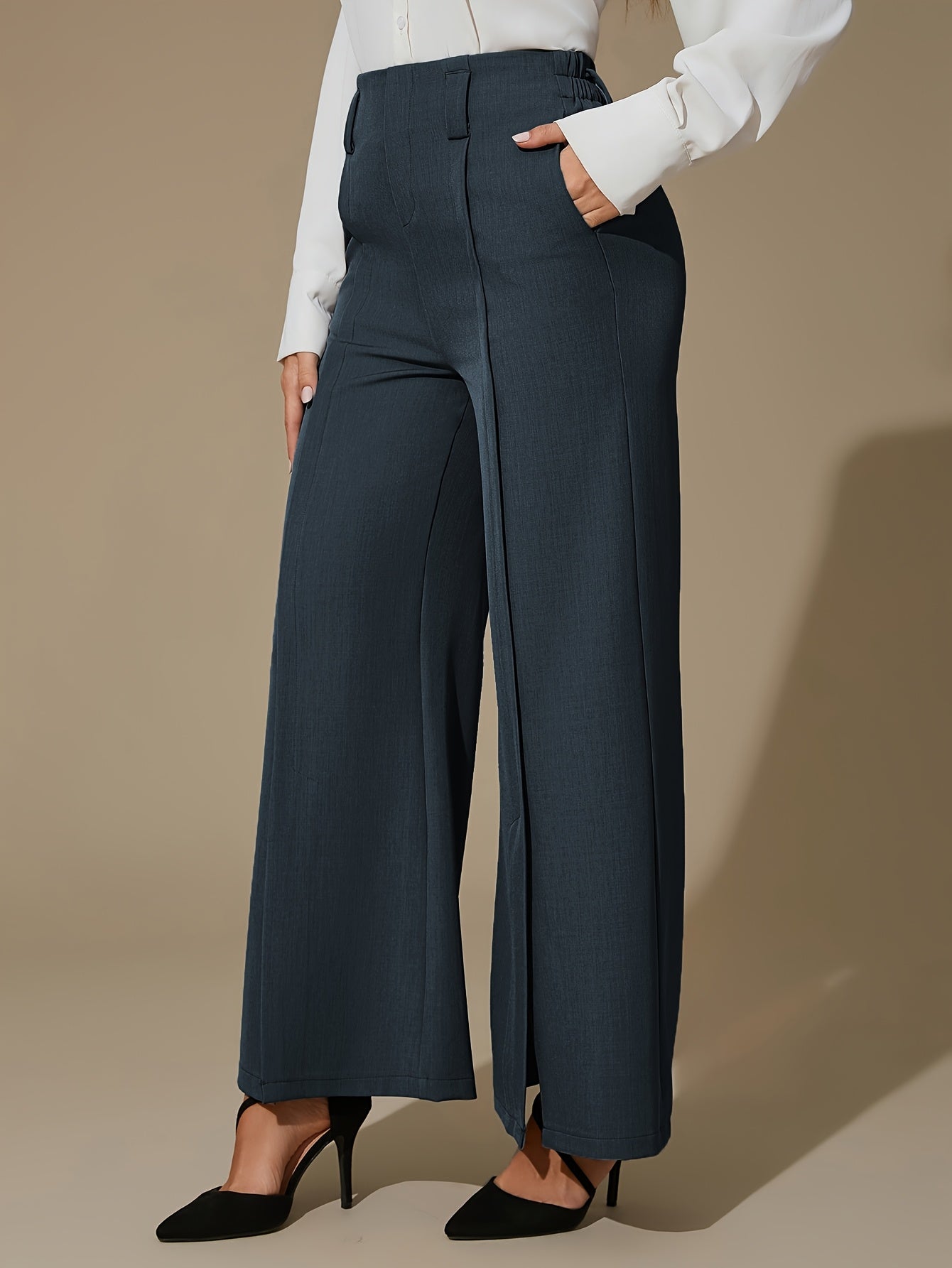 Women'S Elegant Wide-Leg Trousers - Non-Belted Pants with Elastic Waist, All-Season Formal & Everyday Pants for Office, Parties, Casual Outfits - Diqiuivy Professional Women'S Clothing, Party Attire, Smooth Texture, Office Wear, Stylish Bottoms