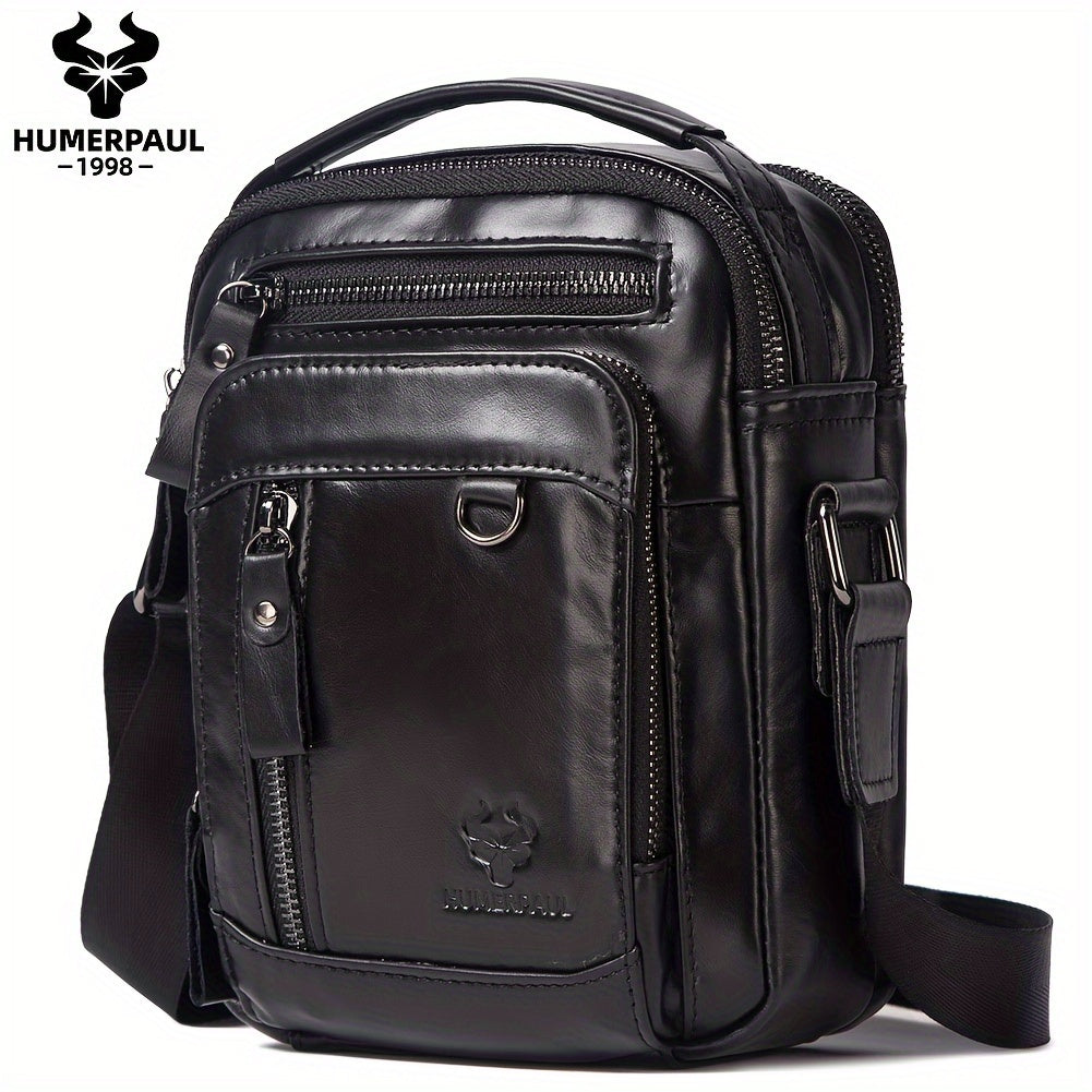 Zaino a Tracolla Uomo HUMERPAUL in Vera Pelle - Convertibile Zaino/Clutch, Chiusura con Cerniera Frontale, Spalline Regolabili (100cm), Tasche Laterali - Marrone Caffè per Lavoro, Viaggi e Uso Quotidiano - Borsa Design Resistente e Facile da Pulire