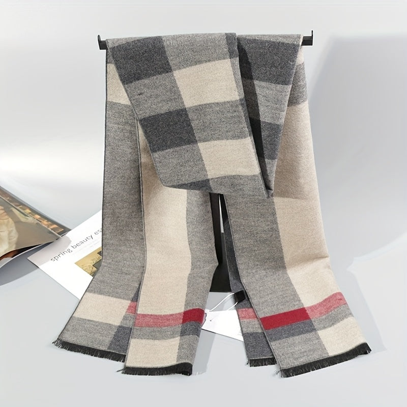 Sciarpa invernale spessa e calda a quadri da uomo e da donna - Elegante marrone/rosso, scaldacollo morbido e confortevole per attività all'aperto, accessorio invernale | Elegante scaldacollo | Texture morbida