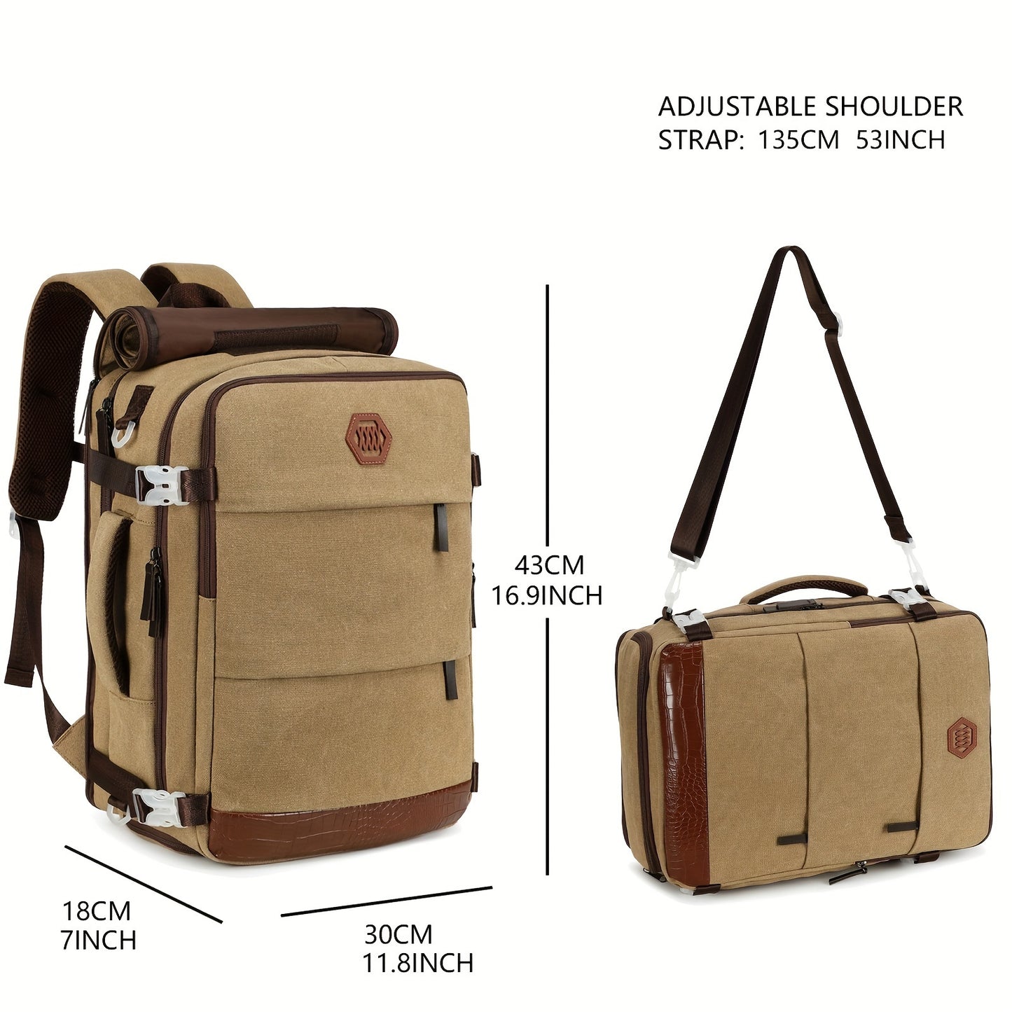 Zaino da Viaggio Approvato dalle Compagnie Aeree con Porta di Ricarica USB, Scomparto per Scarpe e Custodia per Laptop da 99,8 cm - Borsone Leggero per Università Uomini e Donne, Design Marrone & Beige, Spallacci Regolabili, Tasche Multiple, Solo Lavaggio