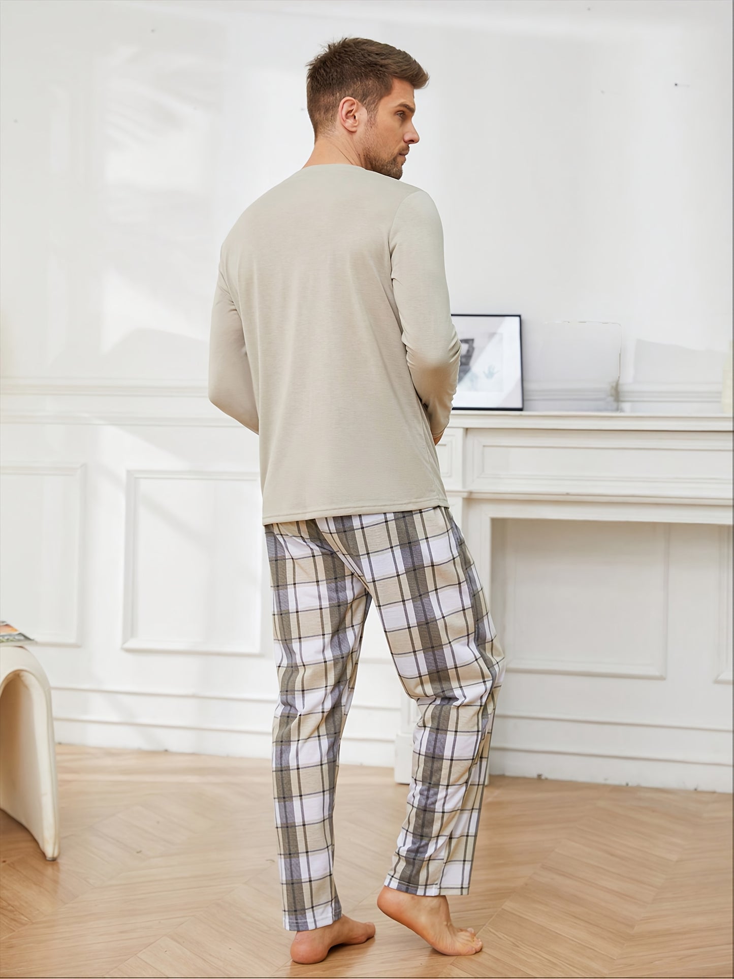 Set da pigiama primaverile/autunnale da uomo, maglietta casual con maniche lunghe e stampa a maniche lunghe, pantaloni lunghi casual da uomo, pigiama da uomo