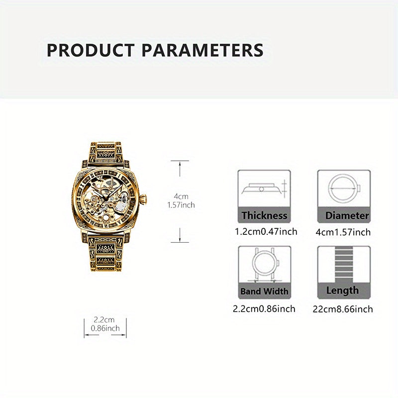 1pc Orologio meccanico creativo a striscia di acciaio giallo per uomo giovane, senza batteria