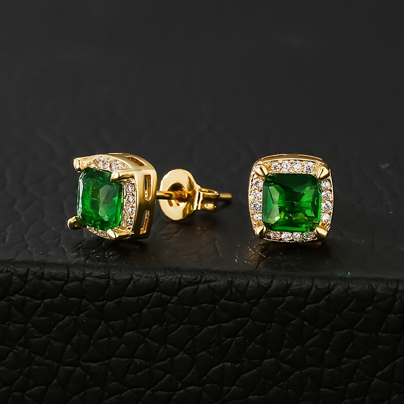 1 Paio di Orecchini a Spilla Quadra Eleganti ICEDCHICS, Zirconia Sintetica, Staffa in Acciaio Inossidabile, Base in Rame, Non Magnetici, Gioielli alla Moda per Uomini e Donne