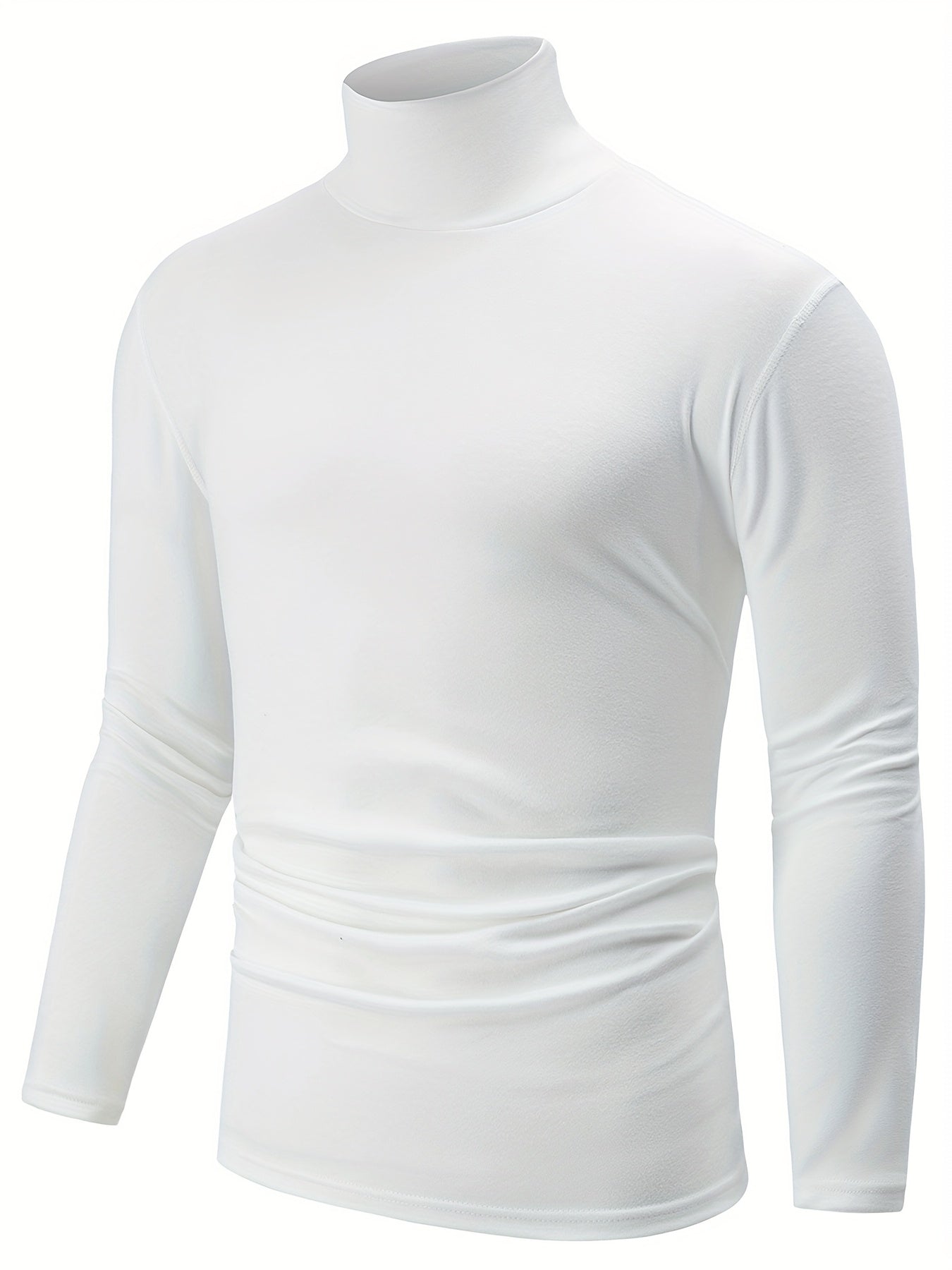 Maglietta a maniche lunghe con scollo a girocollo da uomo, confezione da 4 - Tessuto in maglia di poliestere casual, tinta unita, vestibilità aderente, media elasticità, top foderati in pile caldo per autunno e inverno, spessa