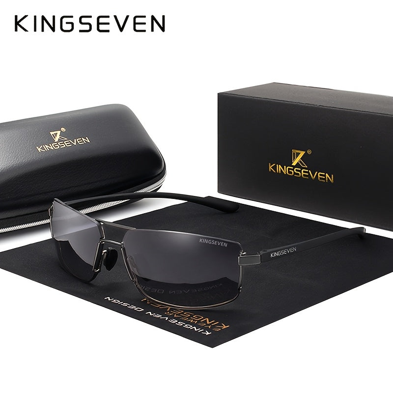 Occhiali da sole polarizzati KINGSEVEN, montatura quadrata da uomo, occhiali da donna classici, acciaio inossidabile, lenti in pz, con custodia, per Natale, San, Giorno del Ringraziamento