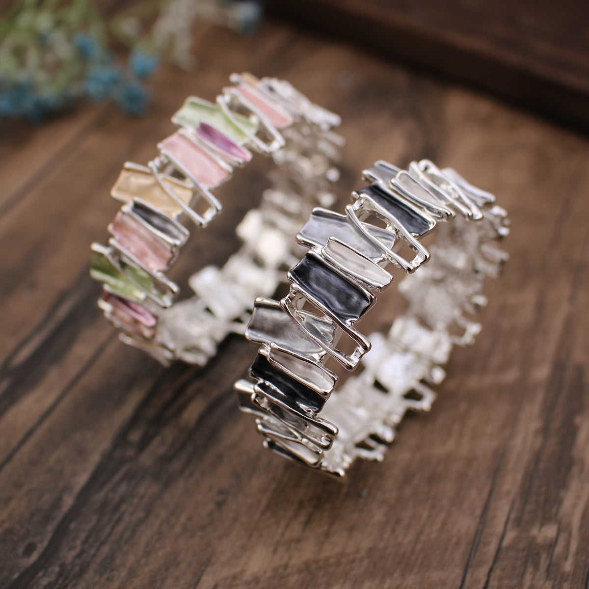 One Piece · Nuovo Bracciale Estivo in Lega Smaltata con Gocce di Colore Irregolari, Dipinto a Mano ad Olio Creatività Geometrica Splicing per Donne - Regalo Ideale Graduazione & Viaggio Amici Banchetto Festa Quotidiano Versatile. Accessorio da Voyage e Pa