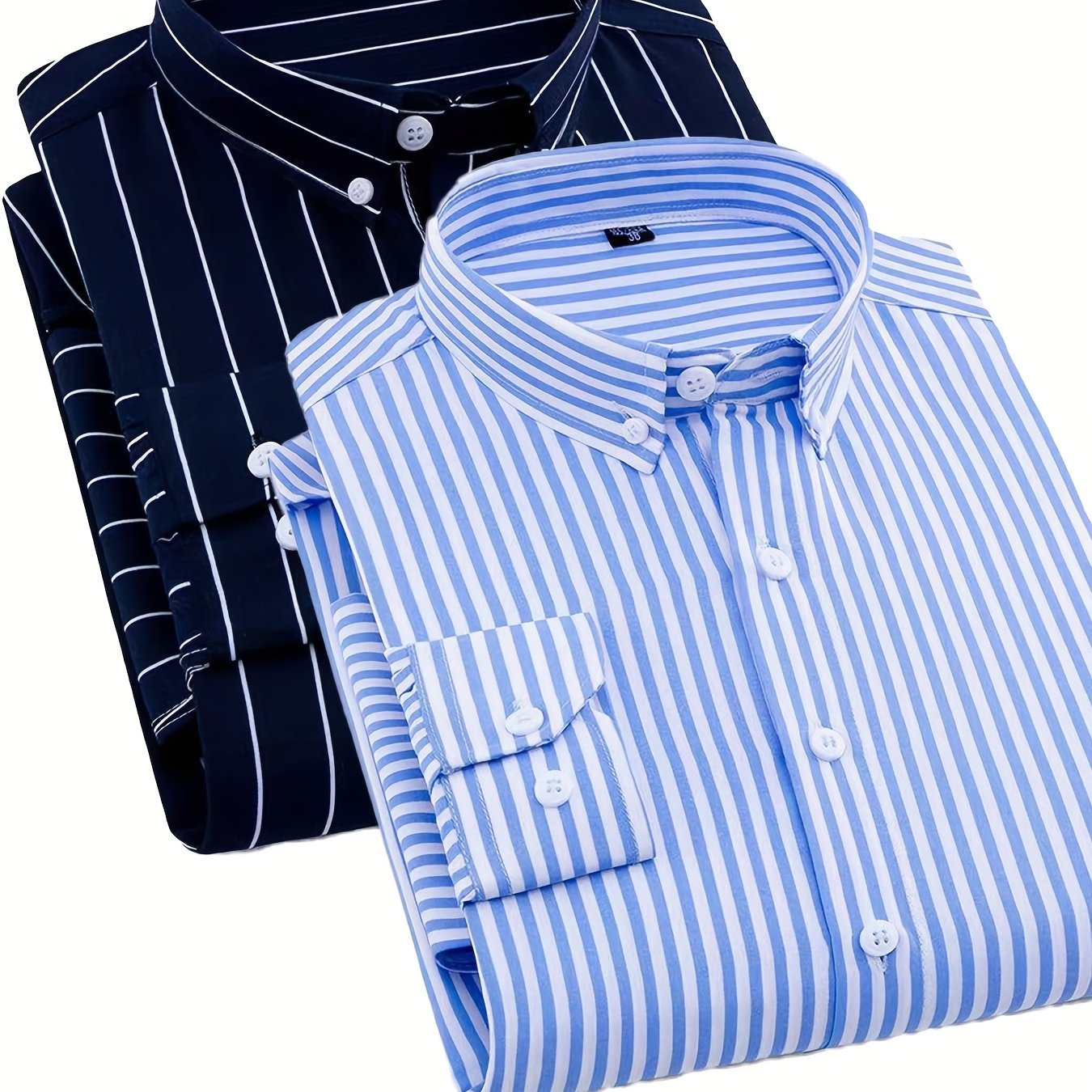 1+1pz Camicia Uomo a Righe con Maniche Lunghe - Colletto Casual, Tessuto Leggero, Ideale per Vacanze al Mare, Appuntamenti e Regali, Top Classico a Righe
