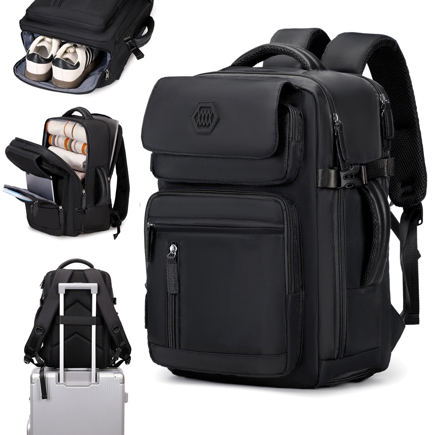ZAINO DA VIAGGIO PER LAPTOP APPROVATO DALL'AEROPORTO da 39.62 cm con Scomparto per Scarpe e Cinghia per Bagaglio - Zaino Resistente per Affari ed Escursionismo in Beige e Marrone, Scomparti Multipli, Spallacci Regolabili, Solo Lavaggio a Mano, Design Eleg