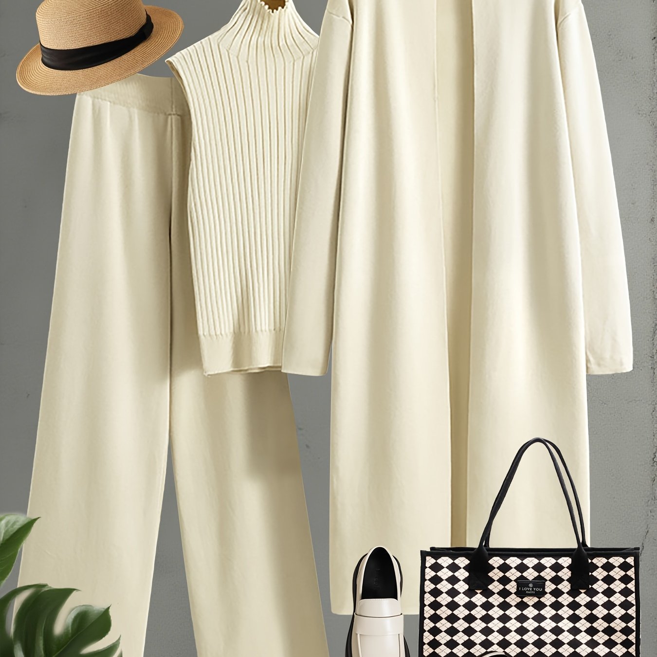 Set Invernale da Donna 3 Pezzi - Elegante Tuta Ispirata al Stile Coreano con Blazer a Collo, Pantaloni a Gamba Larga e Giacca | Lavabile a Mano per Ufficio e Semi-Formale, Beige/Marrone/Blu Navy/Taupe (Non Lavare a Secco)