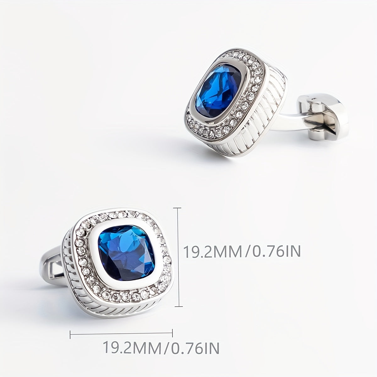 Set di 2 Gemelli NÉBULEUXION Premium Argento con Gemma Blu & Halo di Cristallo - Gemelli Francés Glamour per Matrimoni, Banchetti, Cerimonie, Affari | Regalo Ideale