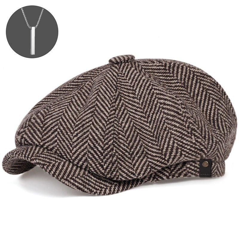 2-Pack: 1 Cappello più 1 Collana, Cappello Newsboy per Uomo, Cappello Tweed Gatsby, Cappello Ivy Cabbie, Cappello da Golf con Cima Piana per Padre, Donna, Unisex