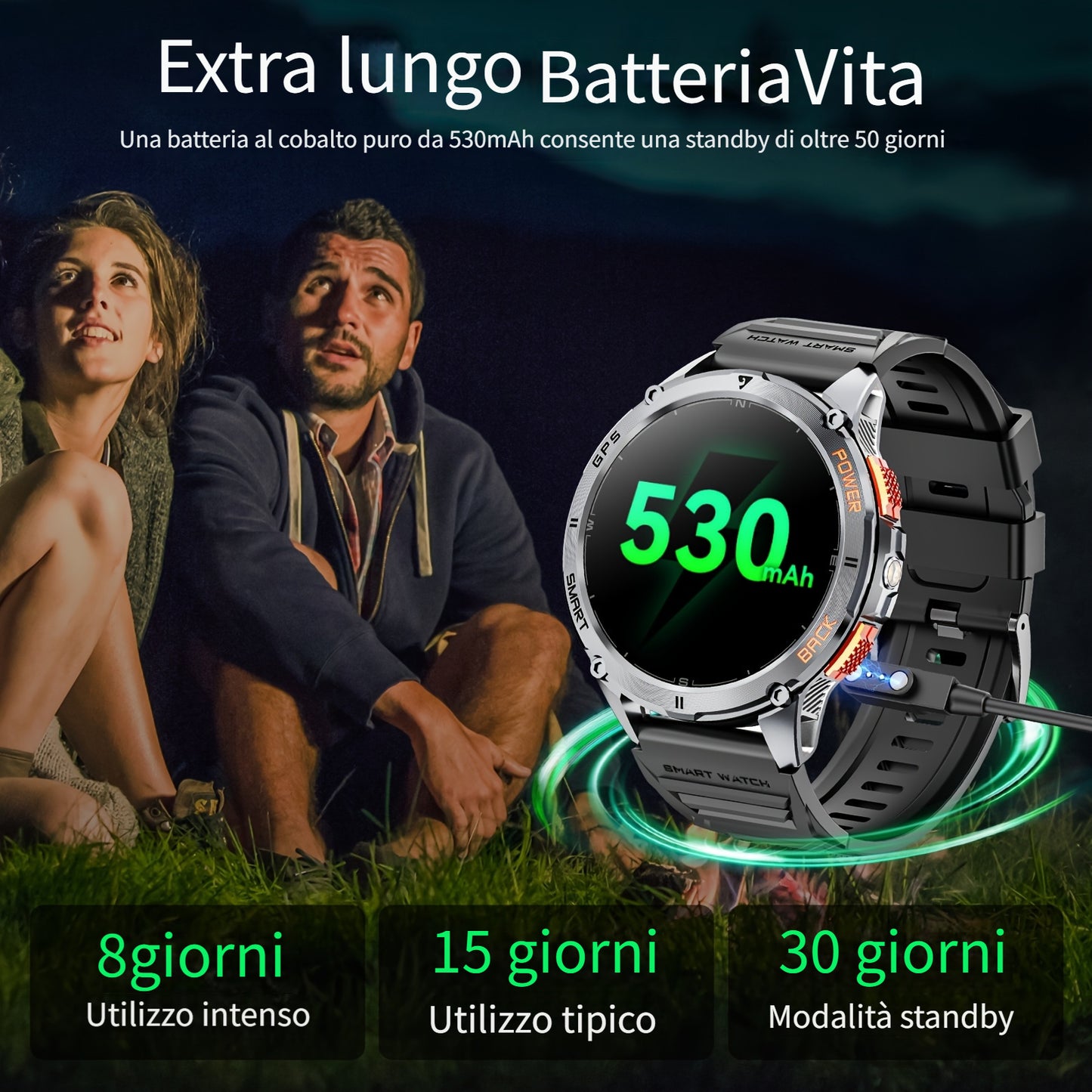 Smart Watch con posizionamento GPS reale, grande capacità di batteria, schermo touch HD AMOLED da 1,43 pollici, chiamata wireless, modalità sportiva, torcia LED, smart watch da esterno