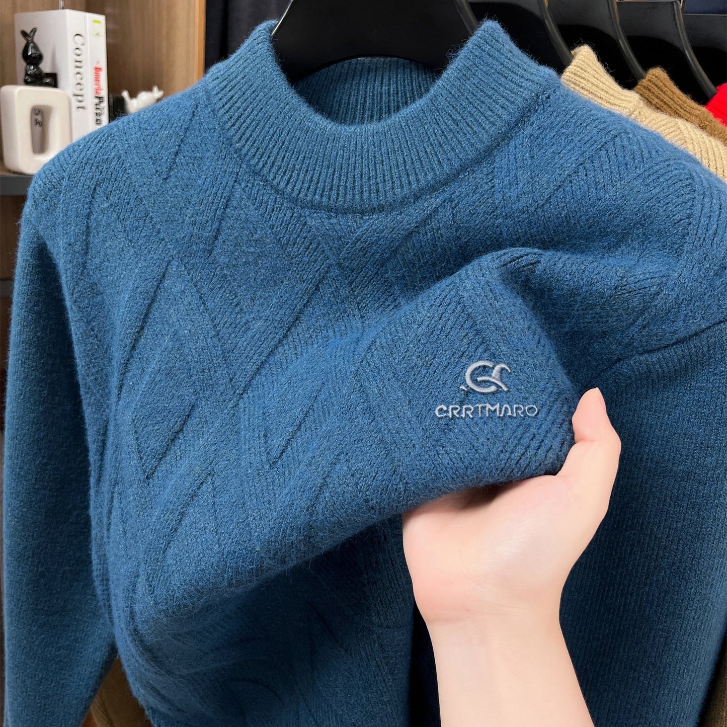 Maglione termico da uomo CARTMARO - Maglione invernale pesante con scollo rotondo, strato base spesso per il freddo per abiti formali e quotidiani - Marrone/rosso scuro - Maglione facile da curare per ufficio, feste, abbigliamento casual - Abbigliamento a