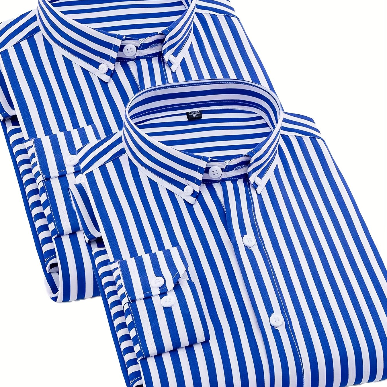 1+1pz Camicia Uomo a Righe con Maniche Lunghe - Colletto Casual, Tessuto Leggero, Ideale per Vacanze al Mare, Appuntamenti e Regali, Top Classico a Righe