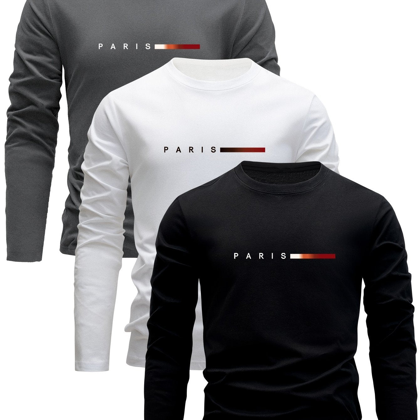 3 Pezzi Magliette Uomo Manica Lunga 100% Cotone, Versatili ed Eleganti per Primavera/Autunno Abbigliamento Autunnale Outfit Quotidiano T-Shirt Classico Design Minimalista Stoffa Traspirante Cuciture Resistenti Confezione Multipla Camicie da Donna Indument