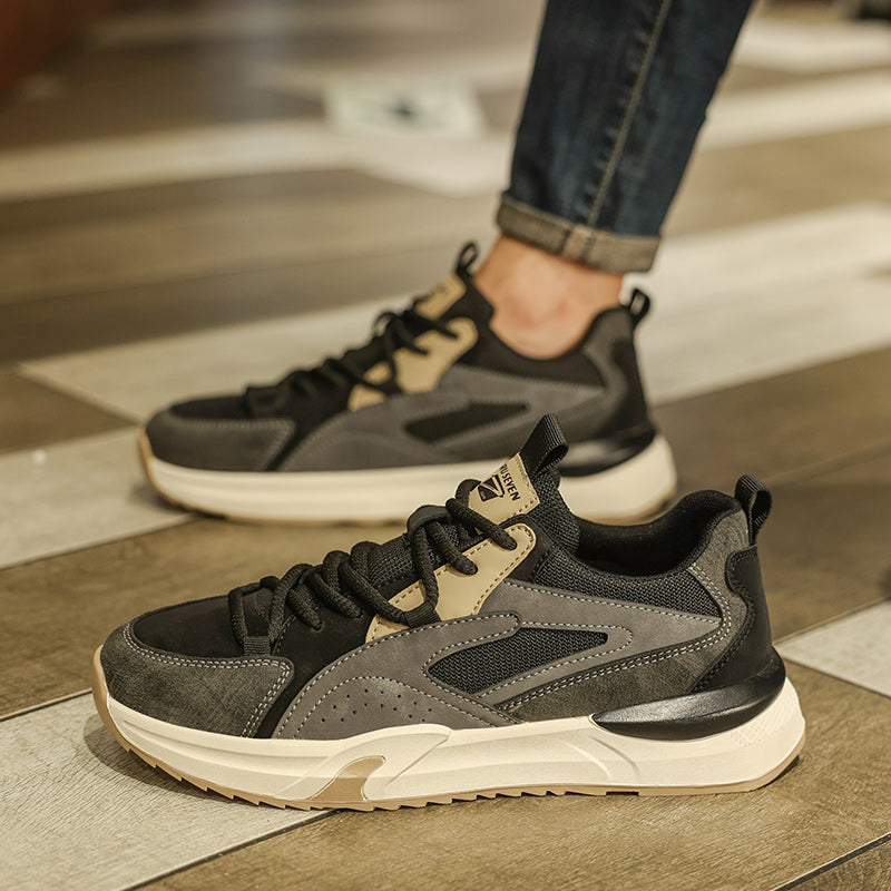 Scarpe da Ginnastica Invernali Uomo Retro di Alta Qualità - Suola Spessa e Resistente, Tomaia in PU Beige & Nero con Lacci Bassa, Ideali per Palestra o Casuale (Autunno/Inverno)