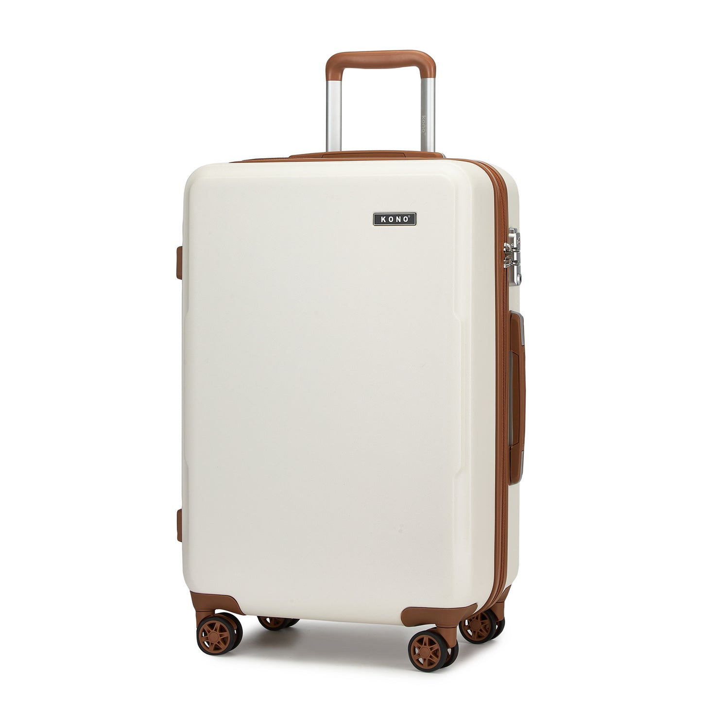 1Pcs di Valigia Kono da 20/24/28 pollici in Crema e Marrone, Bagaglio a Mano Piccolo in PC + ABS con Guscio Rigido Leggero e Durevole, con Doppie Ruote Girevoli, Serratura di Sicurezza TSA, Regalo per le Vacanze di Ritorno a Scuola, Manico Telescopico, Ru