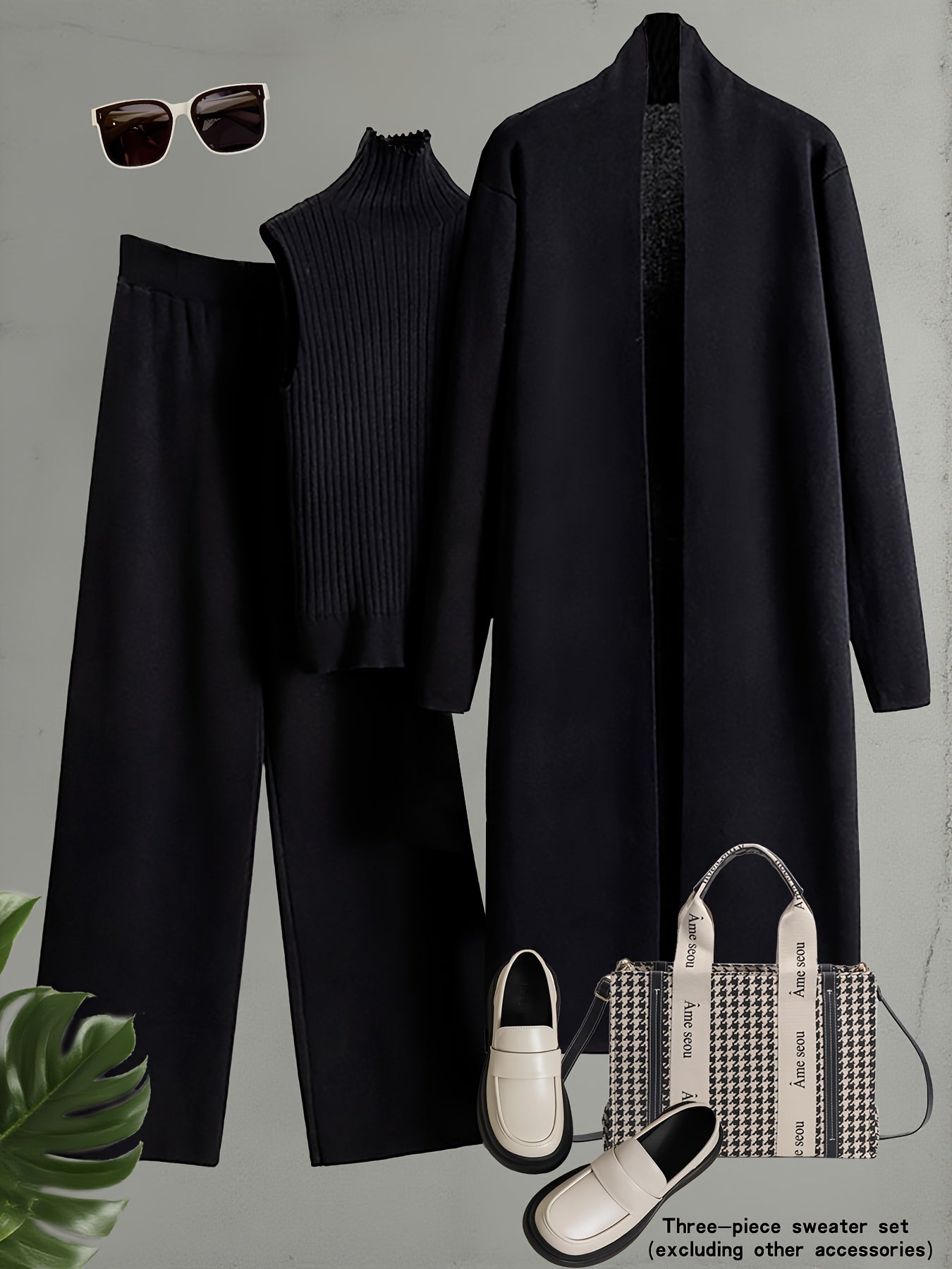 Set Invernale da Donna 3 Pezzi - Elegante Tuta Ispirata al Stile Coreano con Blazer a Collo, Pantaloni a Gamba Larga e Giacca | Lavabile a Mano per Ufficio e Semi-Formale, Beige/Marrone/Blu Navy/Taupe (Non Lavare a Secco)