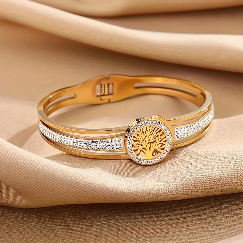 1pz Braccialetto Bangle In Acciaio Inossidabile Albero Della Vita, Braccialetto Da Uomo Di Moda