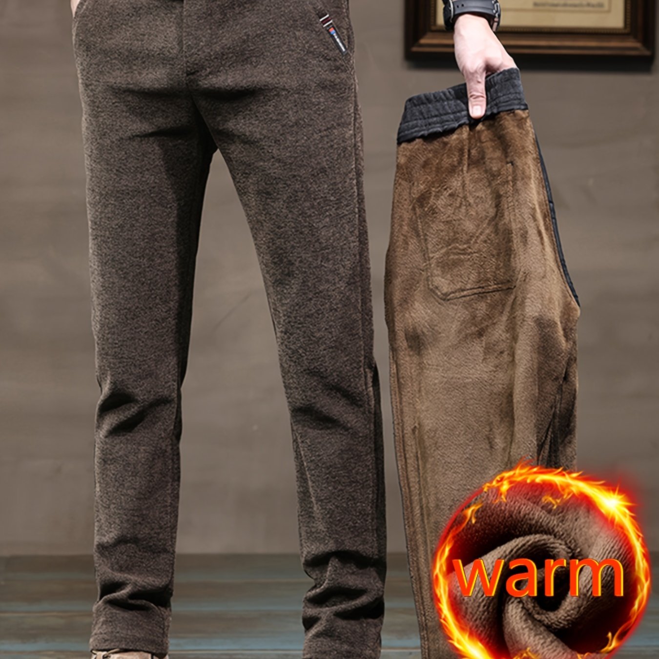 MIANZHI Pantaloni Invernali Uomo con Fodera in Peluche - Caldi e Spessori, Vita Media Cinturati per Look Casual o Formale Lavabili a Macchina Durevolissimi Ideali come Regalo (Pantalone da Lavoro Elastico alla Caviglia) Khaki di Alta Qualità Perfetti anch