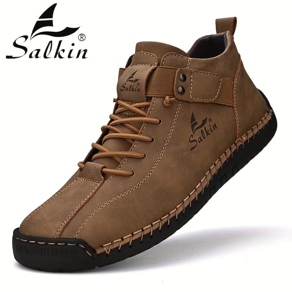 Stivali Casual da Uomo Taglie Forti Fatti a Mano - Verde Oliva, Tomaia Sintetica Resistente & Suola in Gomma, Scarpe Comode per Esterni & Escursionismo con Chiusura a Strappo, Stivali da Trekking