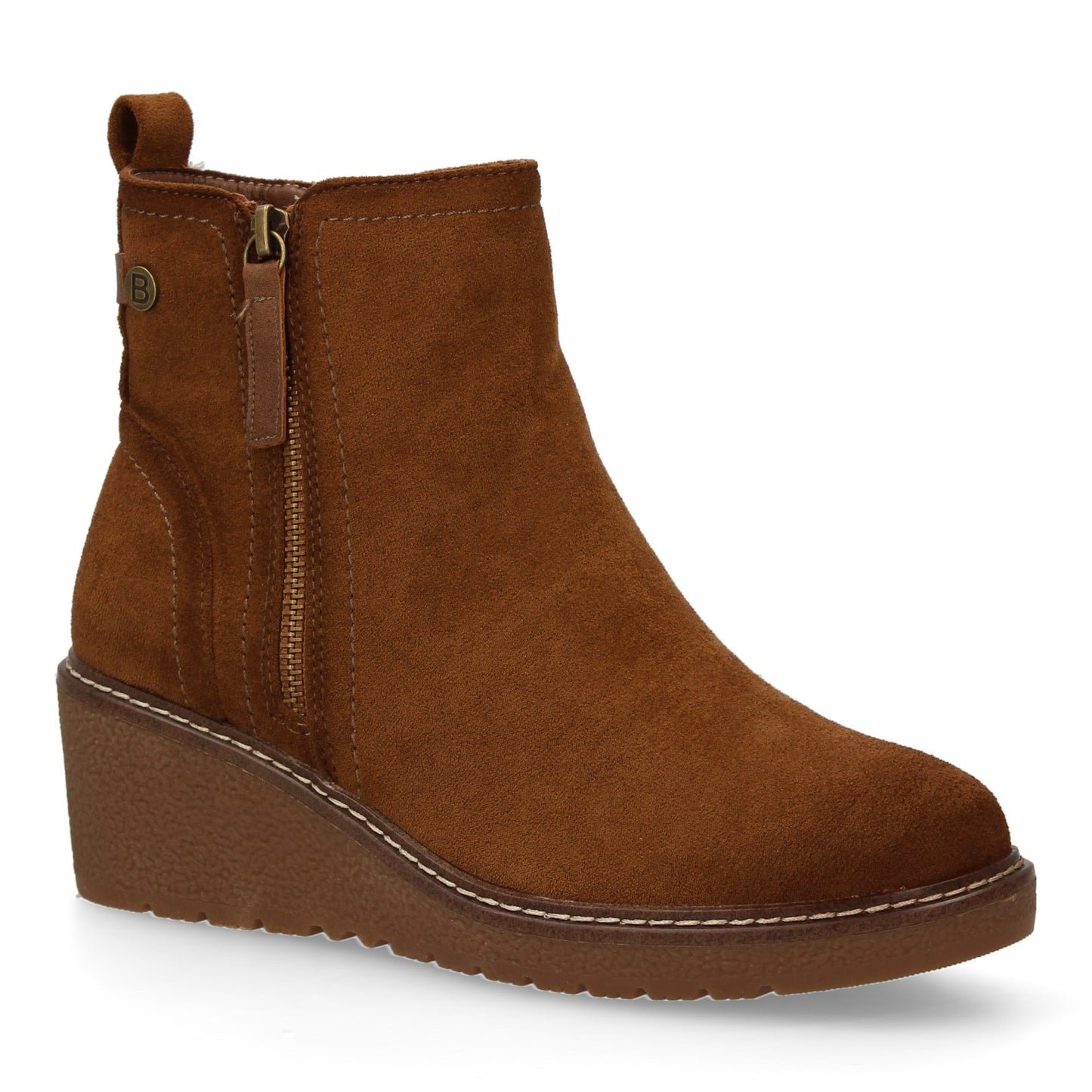 Stivaletto con Zeppa Donna, Design Comodo ed Elegante. Dettagli Cuciti con Chiusura a Cerniera e Linguetta Posteriore. Perfetto per Autunno e Inverno