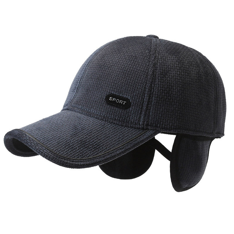 1pz Cappello da baseball caldo invernale unisex, a prova di vento e freddo, imbottito in pile di poliestere, stile sportivo con falde per le orecchie, traspirante, tessuto spesso di colore solido, lavaggio a mano/ristretto solo - Nero