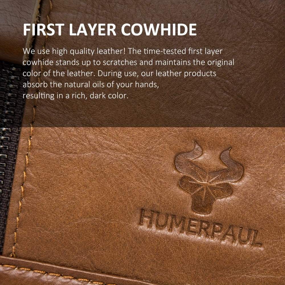 Zaino a Tracolla Uomo HUMERPAUL in Vera Pelle - Convertibile Zaino/Clutch, Chiusura con Cerniera Frontale, Spalline Regolabili (100cm), Tasche Laterali - Marrone Caffè per Lavoro, Viaggi e Uso Quotidiano - Borsa Design Resistente e Facile da Pulire