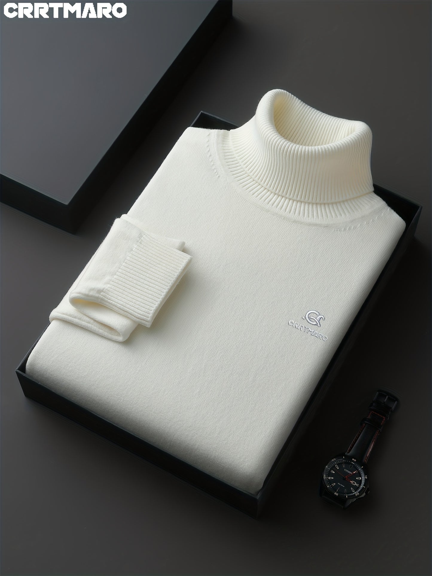 Maglione da uomo CRRTMARAO ricamato - Maglione in acrilico spesso con collo a mezza altezza, maglione casual caldo per l'autunno/inverno per uomini di mezza età, colore solido, vestibilità regolare