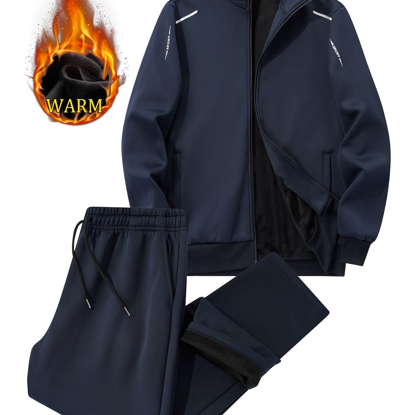 Tute da uomo invernali in velluto spesso per il tempo libero per persone di mezza età e giovani, ideali per sport all'aperto, resistenti al vento, con top e pantaloni a tinta unita.