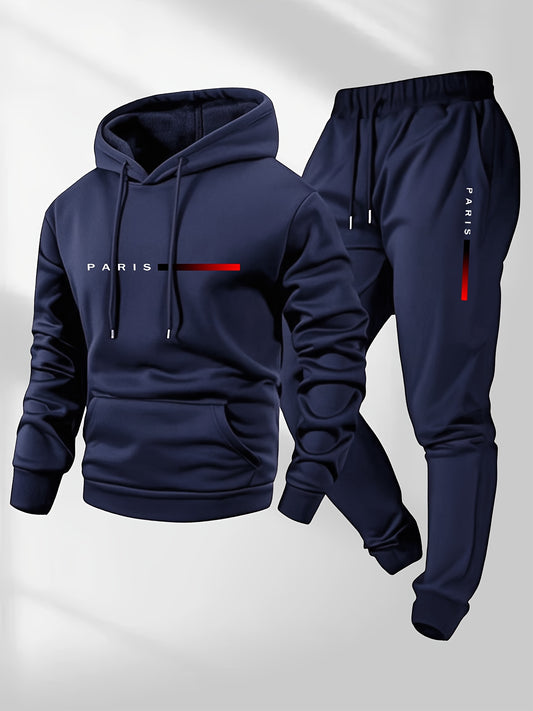 Set da Uomo con Felpa con Cappuccio e Pantaloni Sportivi con Coulisse e Stampa della Parola PARIS