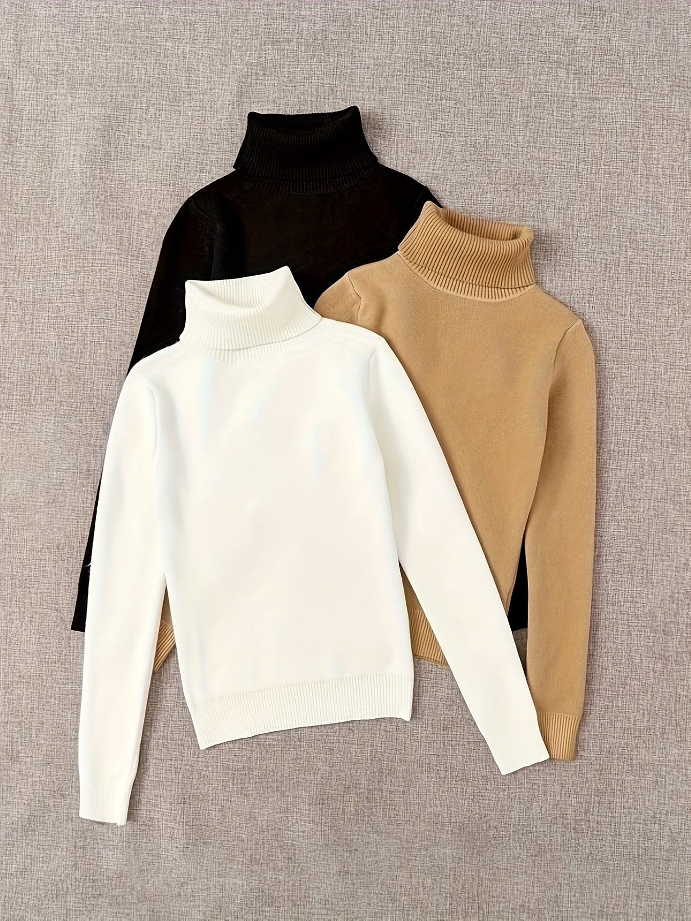 3pz Maglione A Collo Alto Solido, Maglione Casual A Maniche Lunghe Per Autunno E Inverno, Abbigliamento Da Donna