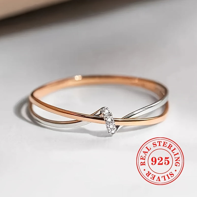 1pezzo READKISS Anello elegante S925 Sterling Silvery Double-Tone Twisted - Placcato in riodio, pietra natale di aprile, zircone cubico sintetico, gioiello versatile per tutti i giorni e feste